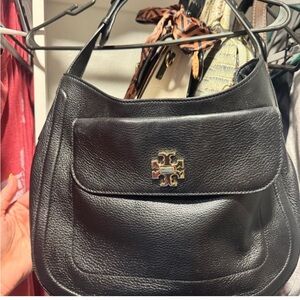 Tory Burch Black Pebbled Leather Hobo Shoulder Bag